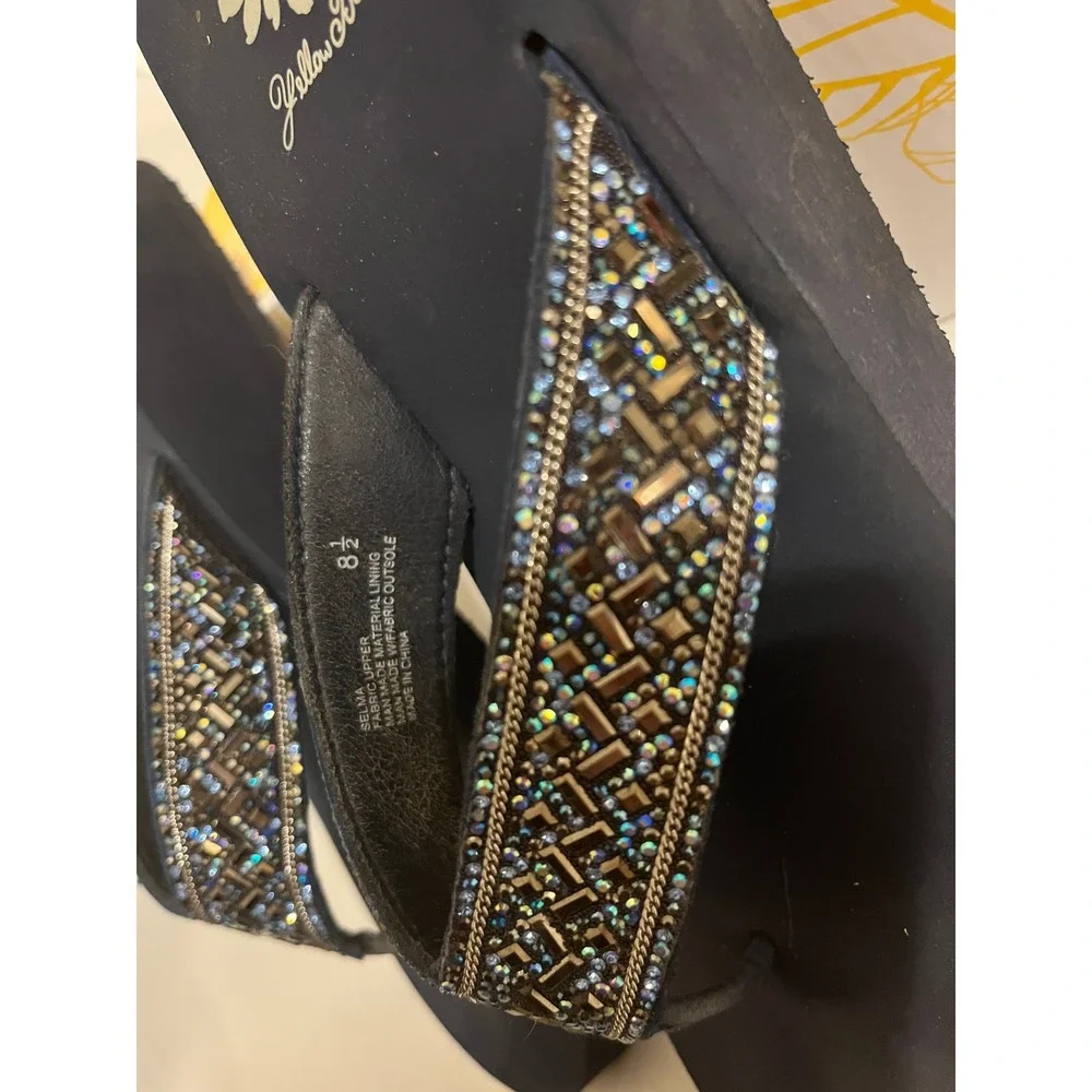 Yellow Box Selma Navy Blue Embellished Platform Wedge Flip Flops Sandals  8.5 - Picture 5 of 6